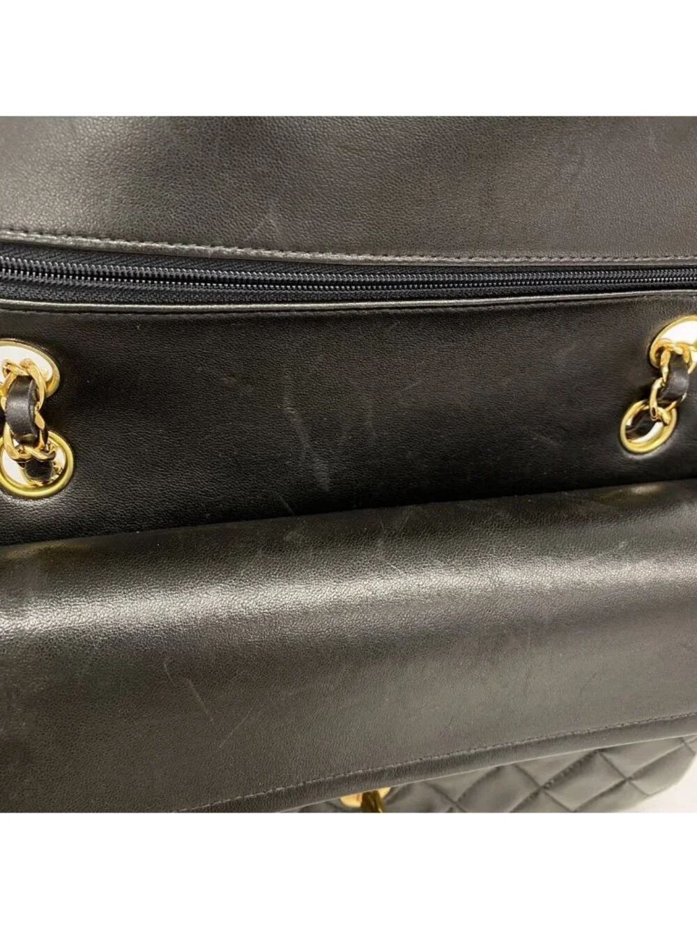 Chanel Shoulder Bag Quilted Lambskin Black Gold